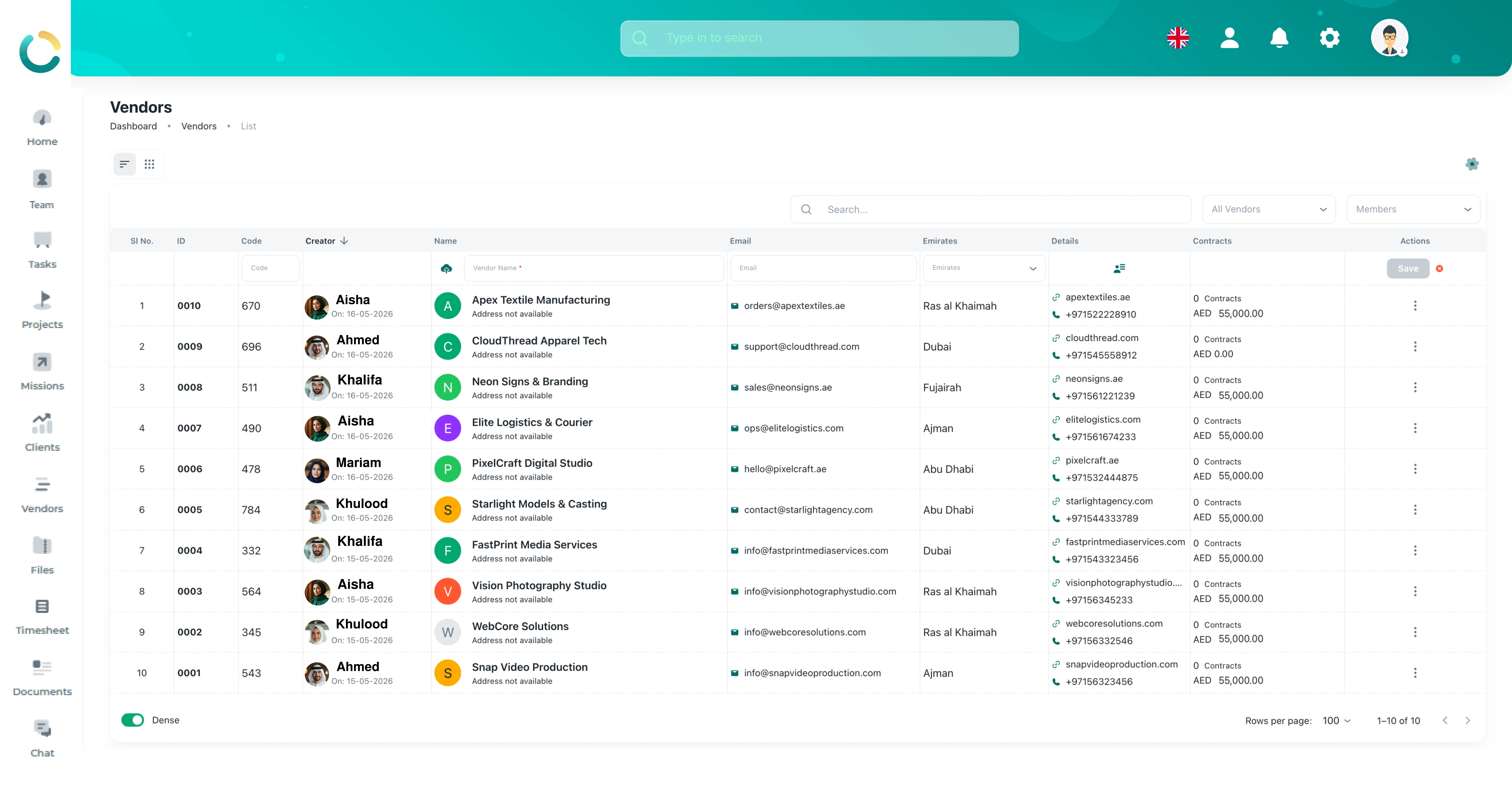 TAIRRAGO Vendor Management Dashboard